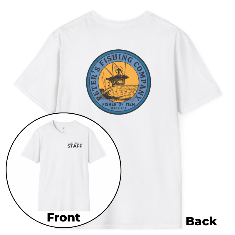Peter’s Fishing Company Staff T-Shirt – Mark 1:17 Fishers of Men Christian Tee