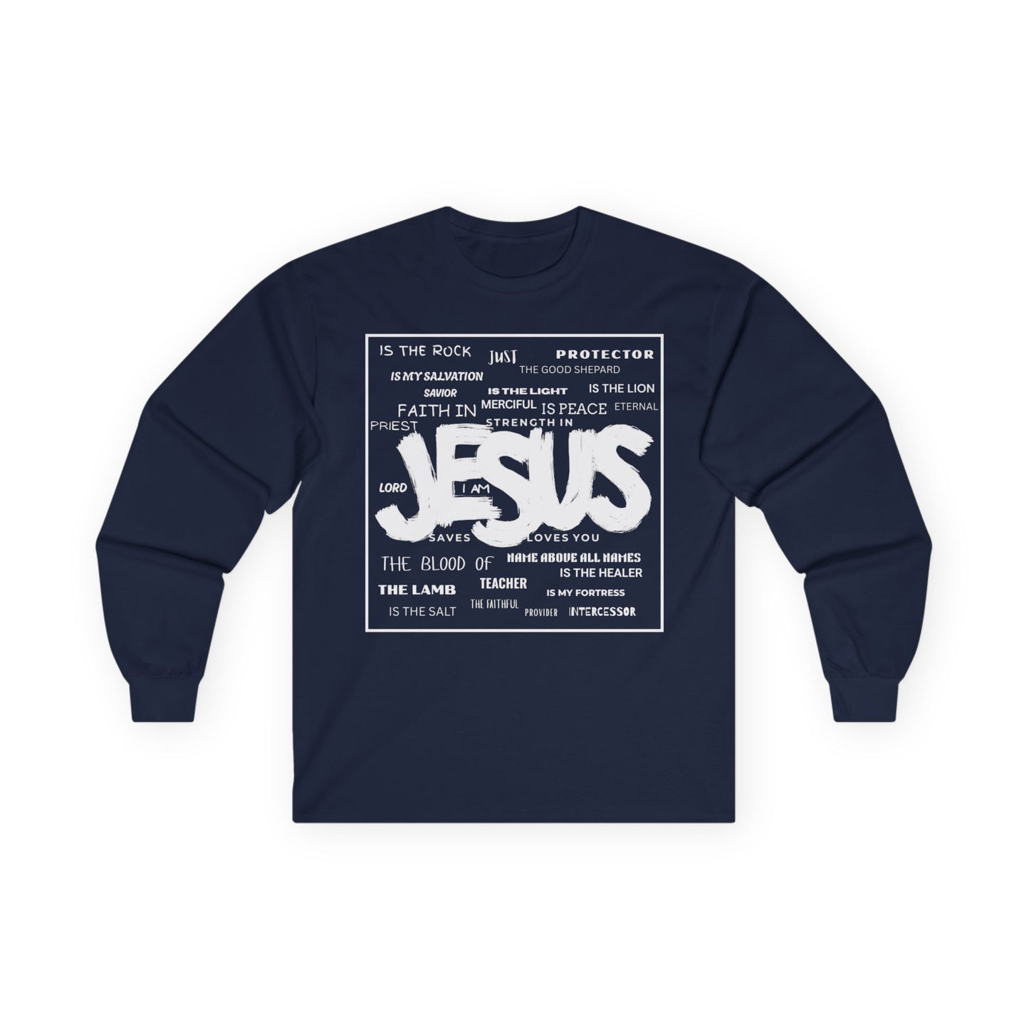 Jesus Word Art Long Sleeve Christian T-Shirt