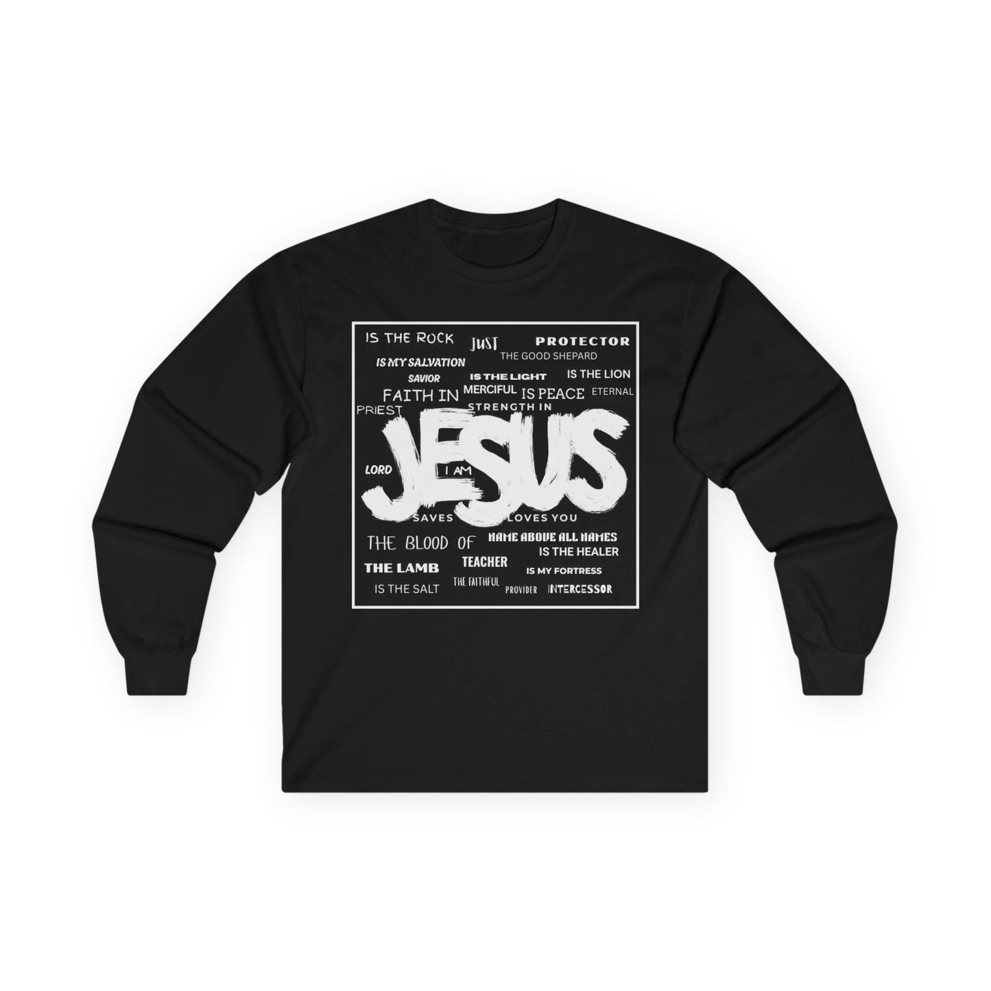 Jesus Word Art Long Sleeve Christian T-Shirt