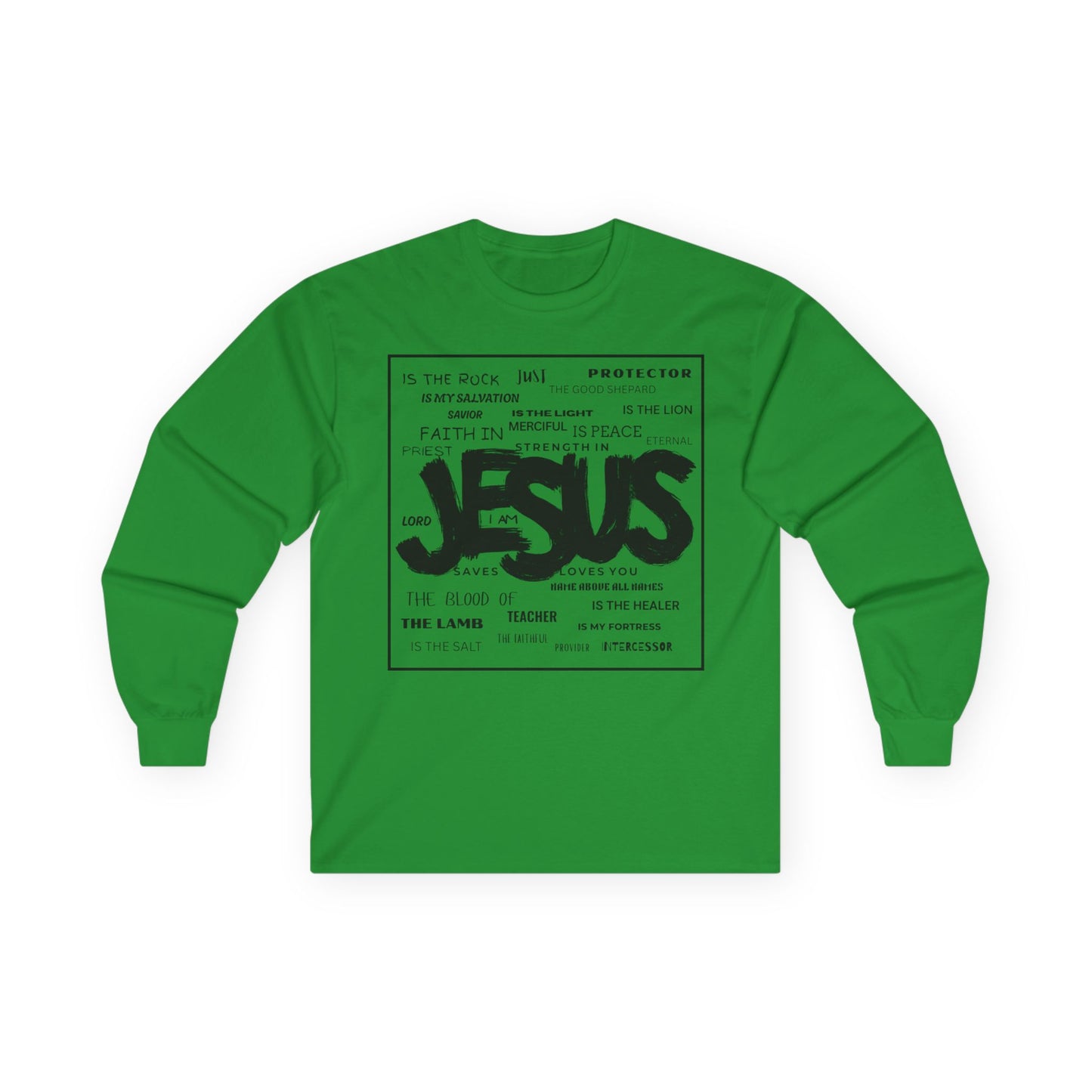 Jesus Word Art Long Sleeve Christian T-Shirt