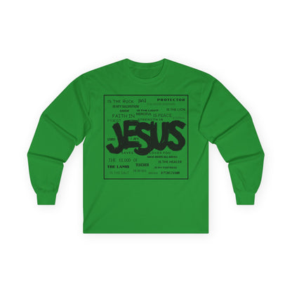 Jesus Word Art Long Sleeve Christian T-Shirt