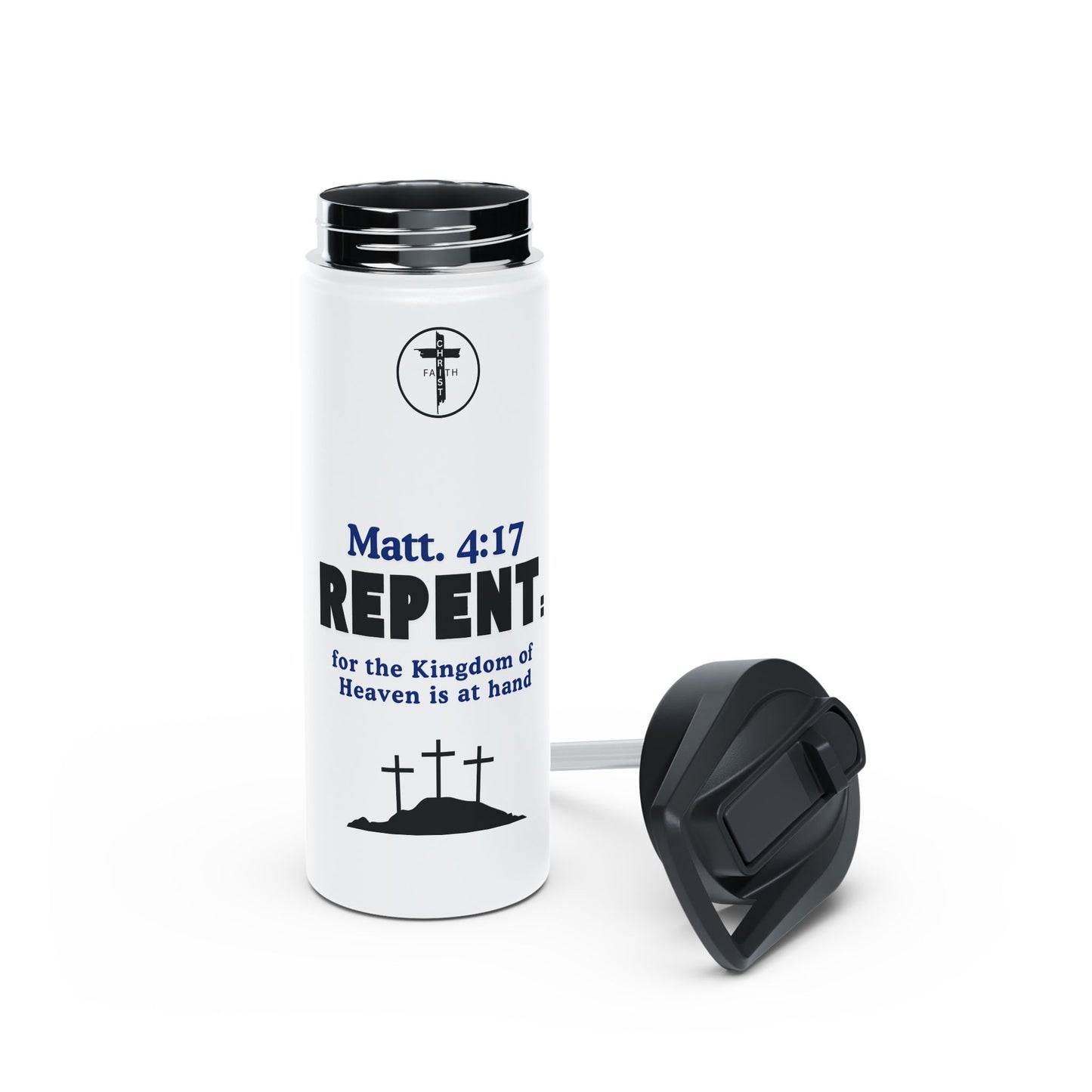 Repent Christian Water Bottle – Matt. 4:17 Scripture Stainless Steel Bottle