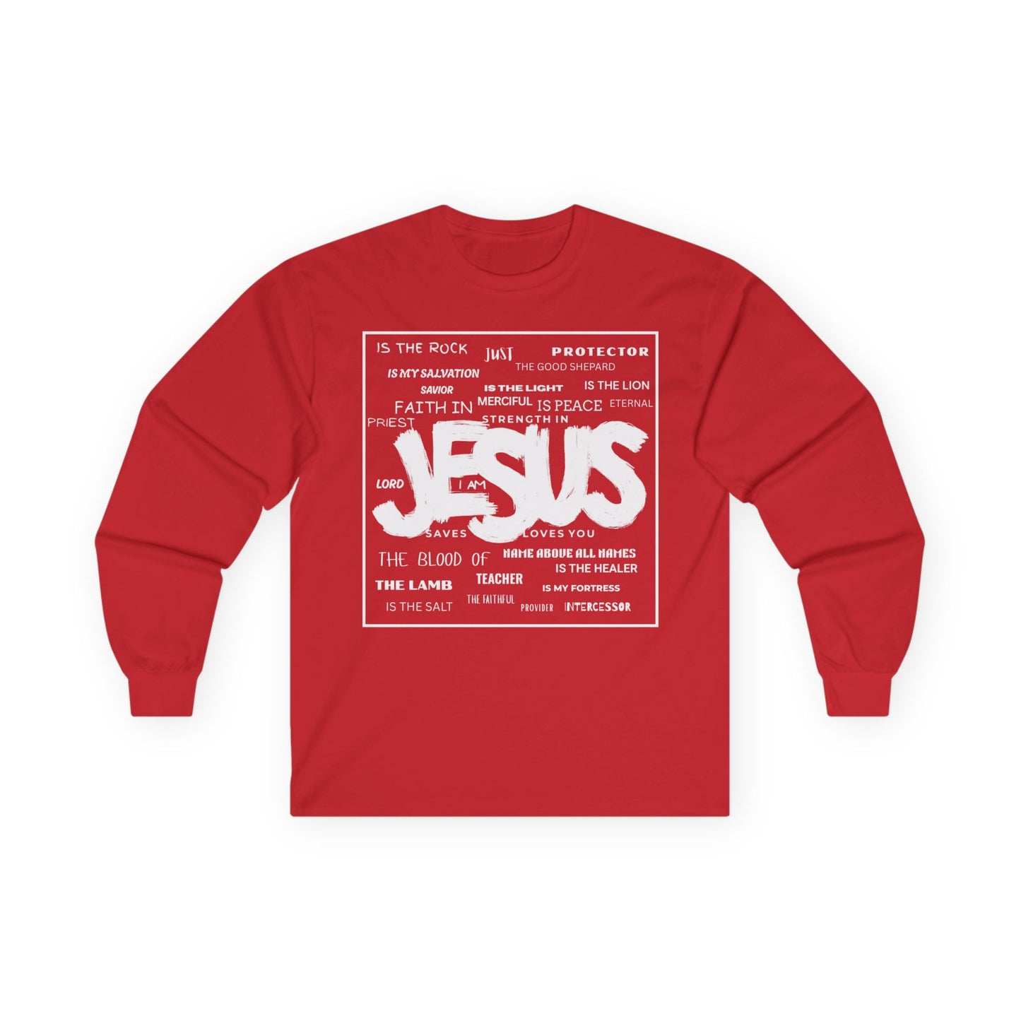 Jesus Word Art Long Sleeve Christian T-Shirt