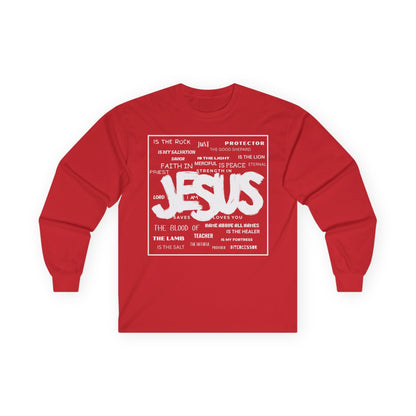 Jesus Word Art Long Sleeve Christian T-Shirt