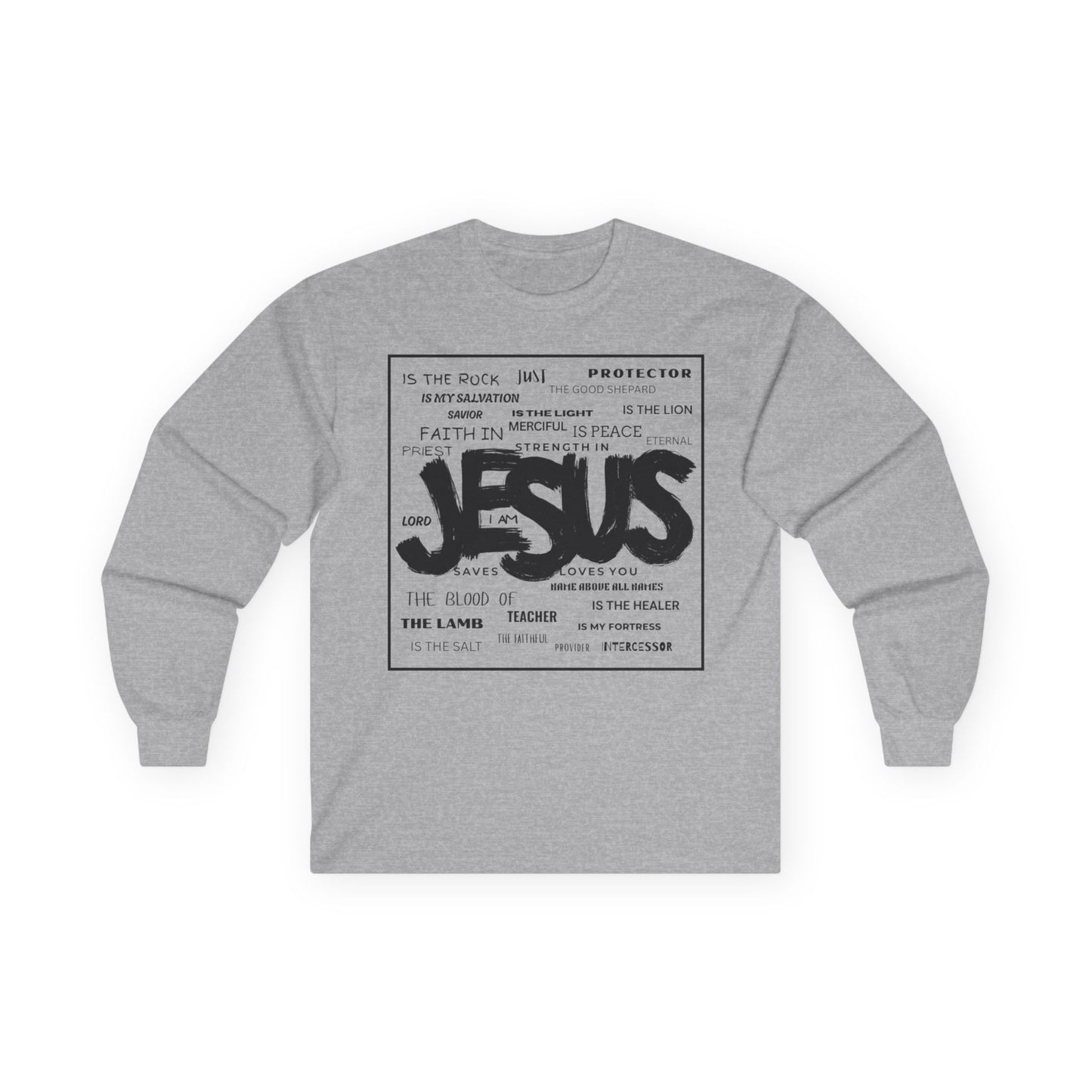 Jesus Word Art Long Sleeve Christian T-Shirt