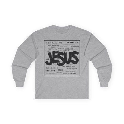 Jesus Word Art Long Sleeve Christian T-Shirt