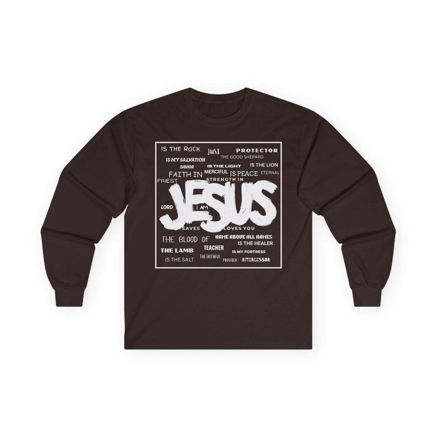 Jesus Word Art Long Sleeve Christian T-Shirt