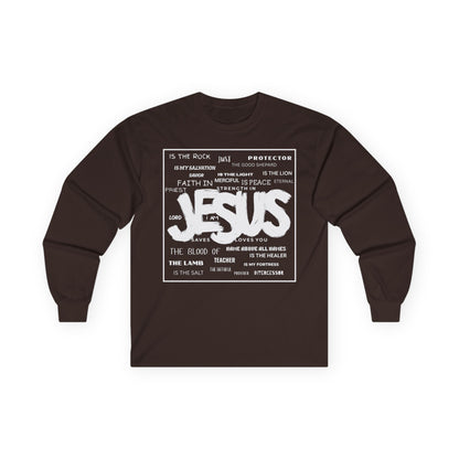 Jesus Word Art Long Sleeve Christian T-Shirt