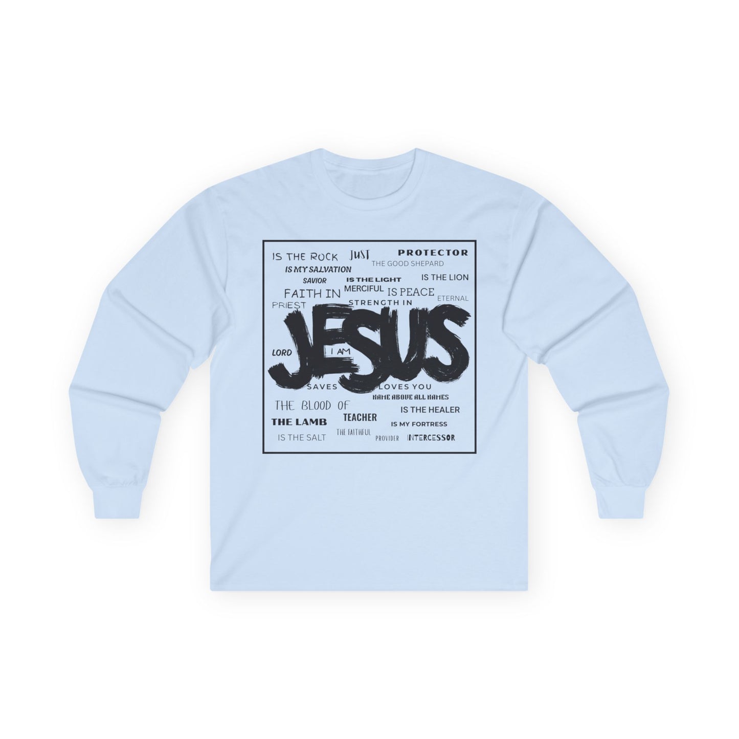 Jesus Word Art Long Sleeve Christian T-Shirt
