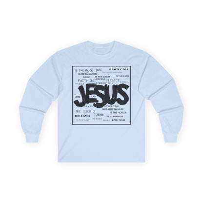 Jesus Word Art Long Sleeve Christian T-Shirt