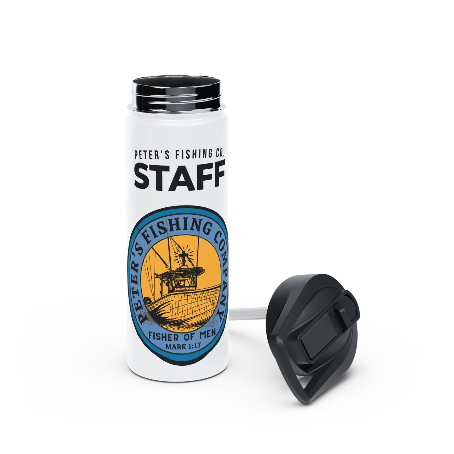 Peter’s Fishing Company Staff Water Bottle – Mark 1:17 Fishers of Men Christian Drinkware