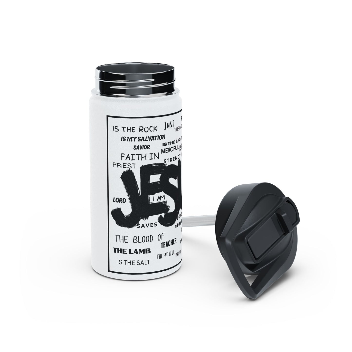 Jesus Word Art Water Bottle – Christian Stainless Steel Drinkware