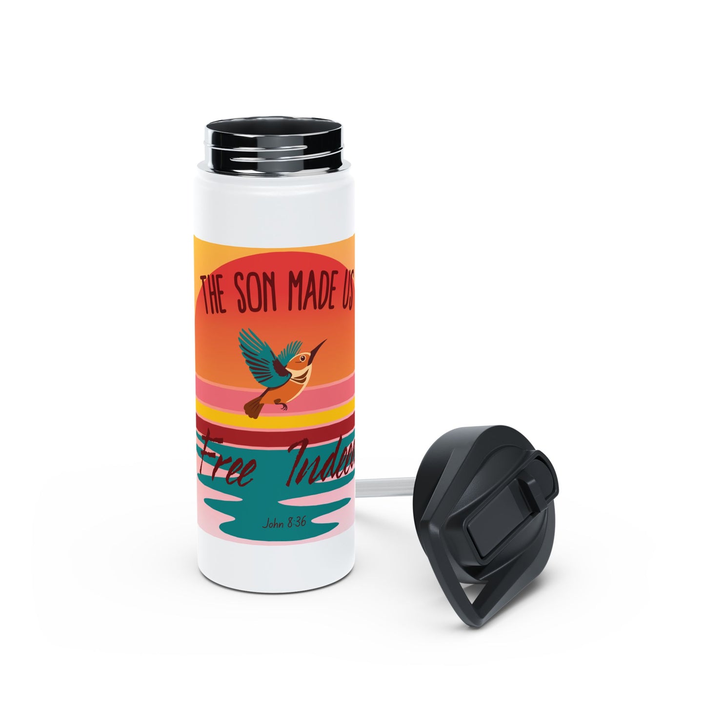 The Son Made Us Free Indeed Water Bottle – John 8:36 Christian Inspirational Drinkware