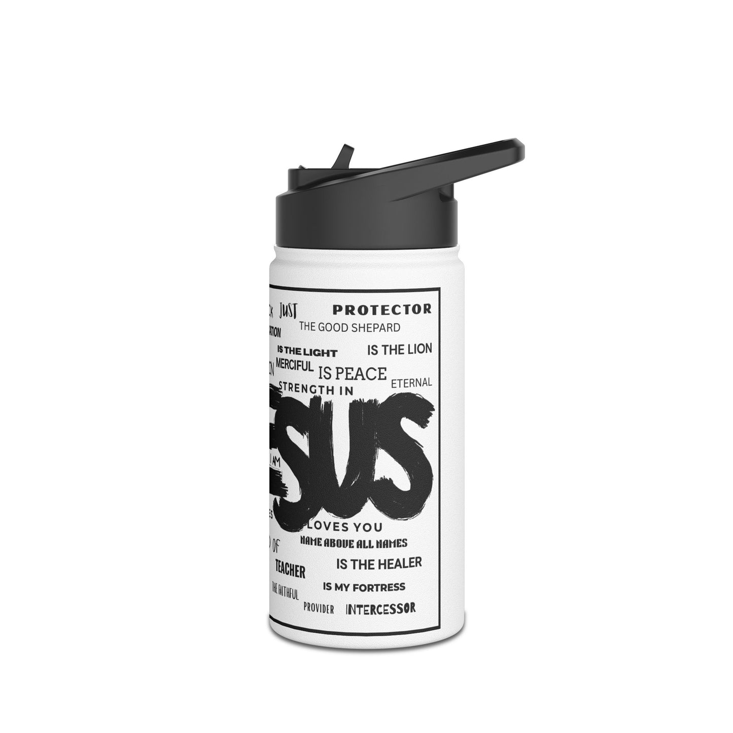 Jesus Word Art Water Bottle – Christian Stainless Steel Drinkware