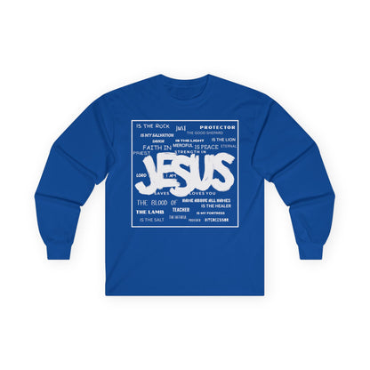 Jesus Word Art Long Sleeve Christian T-Shirt