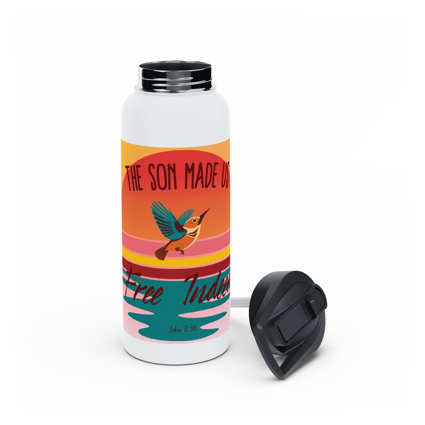 The Son Made Us Free Indeed Water Bottle – John 8:36 Christian Inspirational Drinkware