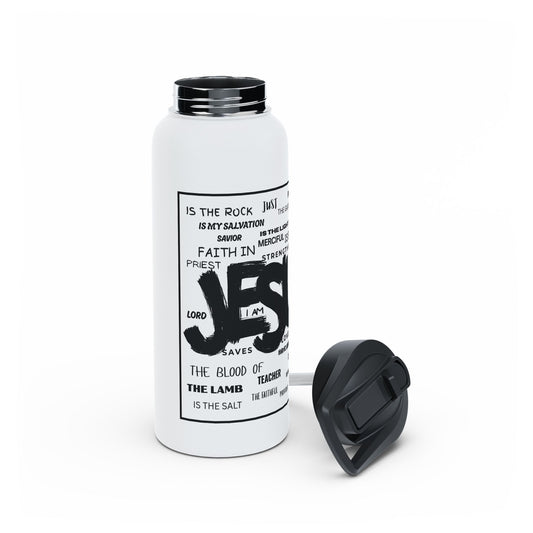 Jesus Word Art Water Bottle – Christian Stainless Steel Drinkware