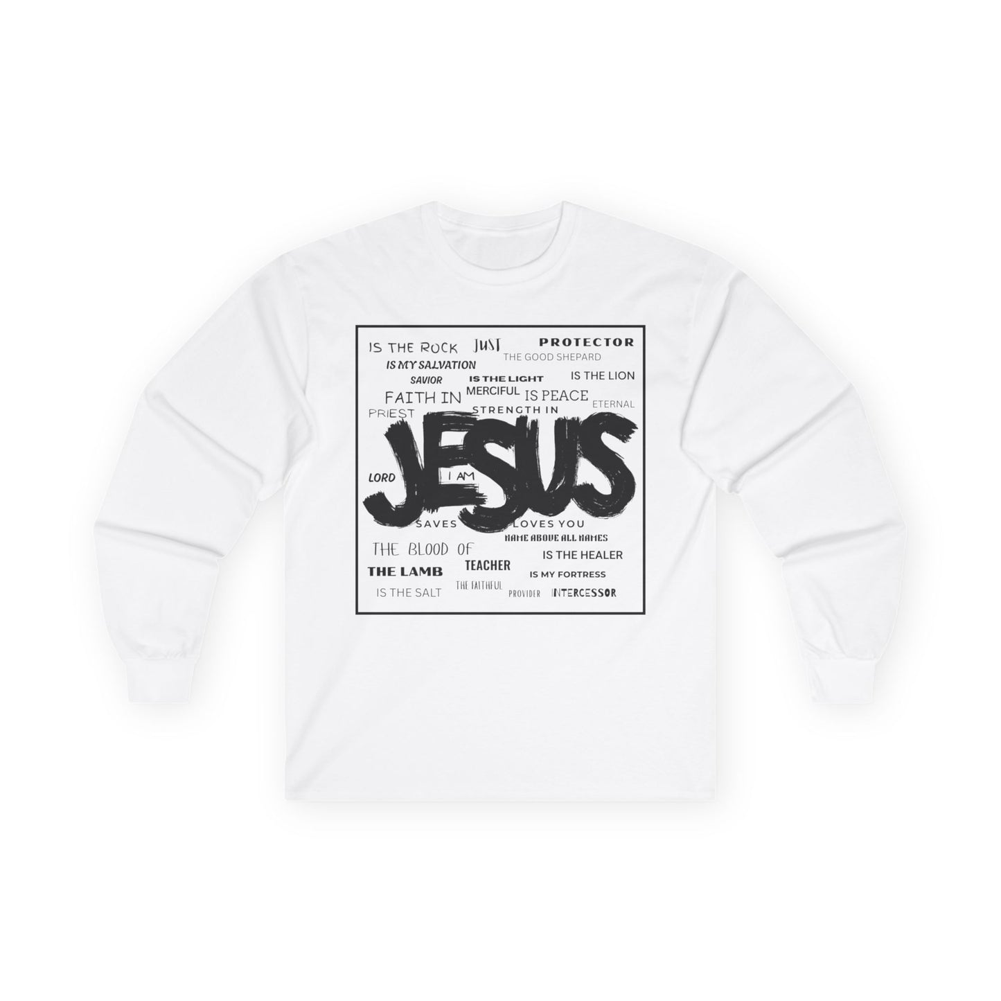 Jesus Word Art Long Sleeve Christian T-Shirt