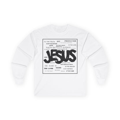 Jesus Word Art Long Sleeve Christian T-Shirt
