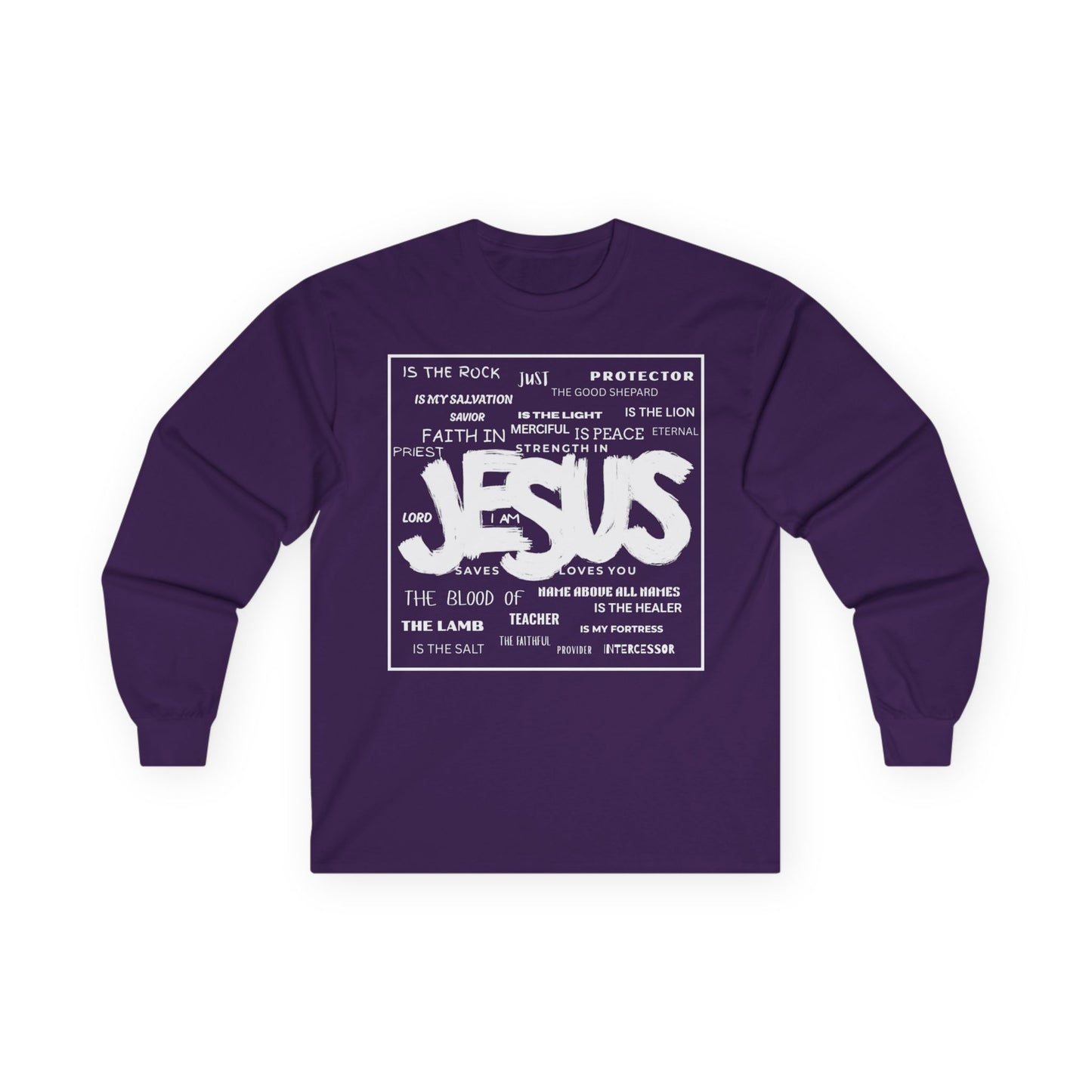 Jesus Word Art Long Sleeve Christian T-Shirt