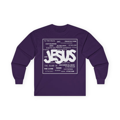 Jesus Word Art Long Sleeve Christian T-Shirt
