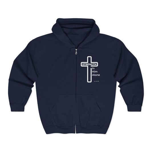 Strength in Him Alone Zip Hoodie – Isaiah 40:29