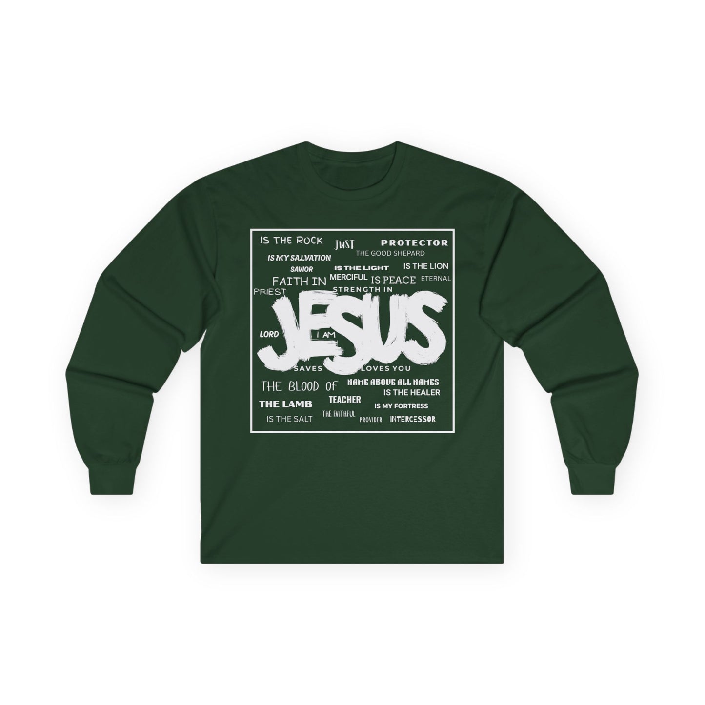 Jesus Word Art Long Sleeve Christian T-Shirt