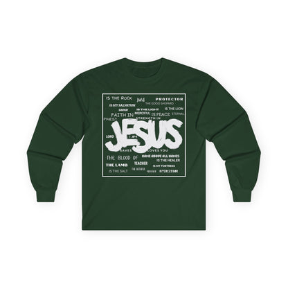 Jesus Word Art Long Sleeve Christian T-Shirt