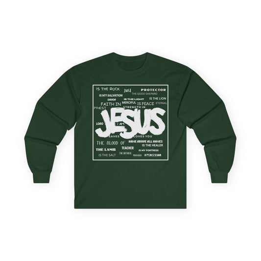 Jesus Word Art Long Sleeve Christian T-Shirt