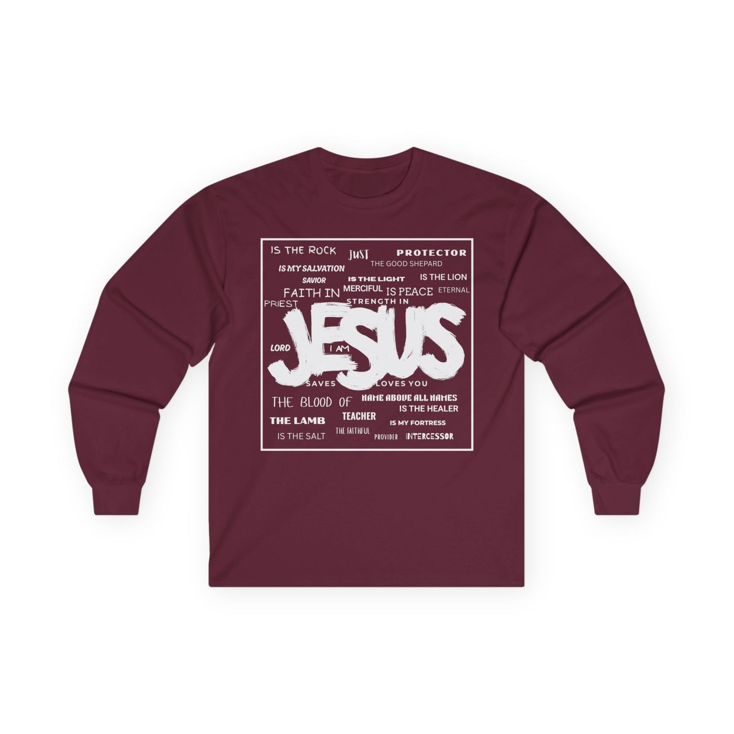 Jesus Word Art Long Sleeve Christian T-Shirt