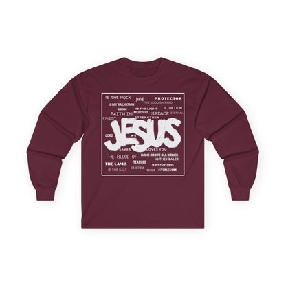 Jesus Word Art Long Sleeve Christian T-Shirt