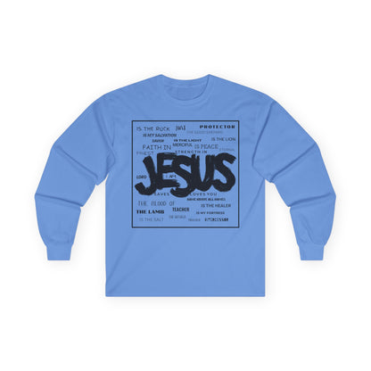 Jesus Word Art Long Sleeve Christian T-Shirt